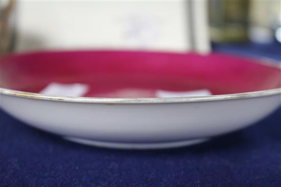 A Chinese enamelled pink ground plate